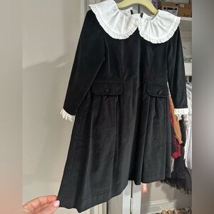 Girls Black Velvet White Collar Dress - Wednesday Addams